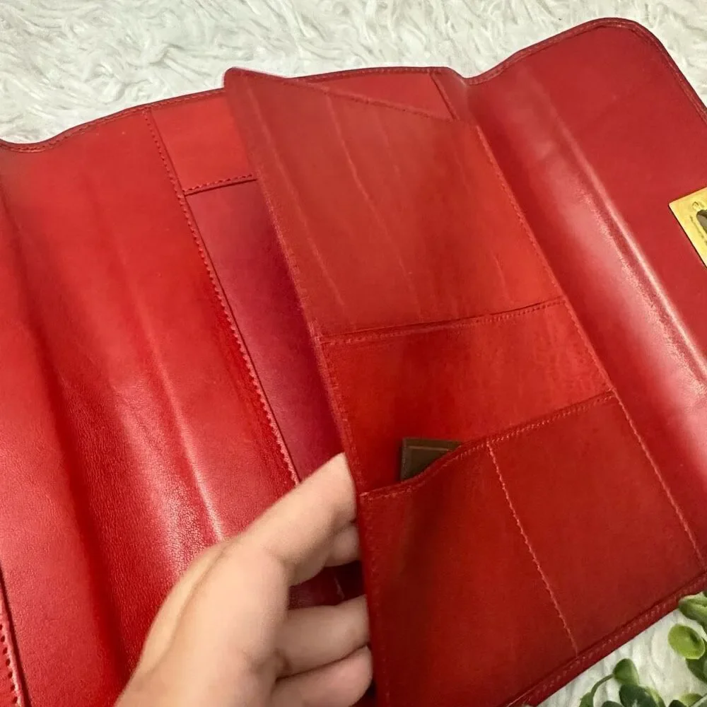 GIGLIODORO for Lane Crawford Italy‎ Foldover Red Leather Clutch Binder Vintage